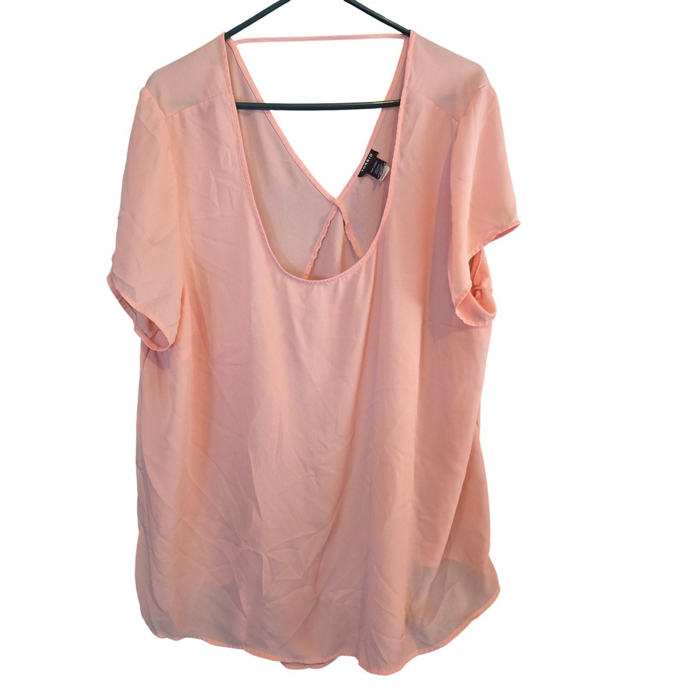 Torrid Peach V Back Sheer Lightweight Chiffon Blouse Plus Size 3 Short Sleeve‎